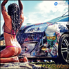 Stylized car GFX art with pin-up silhouette design