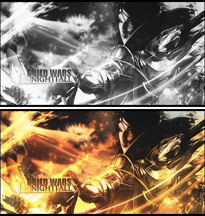 Guild Wars Nightfall tag, dual black-and-white and fiery versions