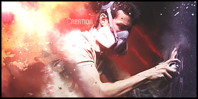 Gritty gas-mask 'Creation' signature art