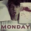 Moody 'Monday' avatar art with a blood-splattered edge