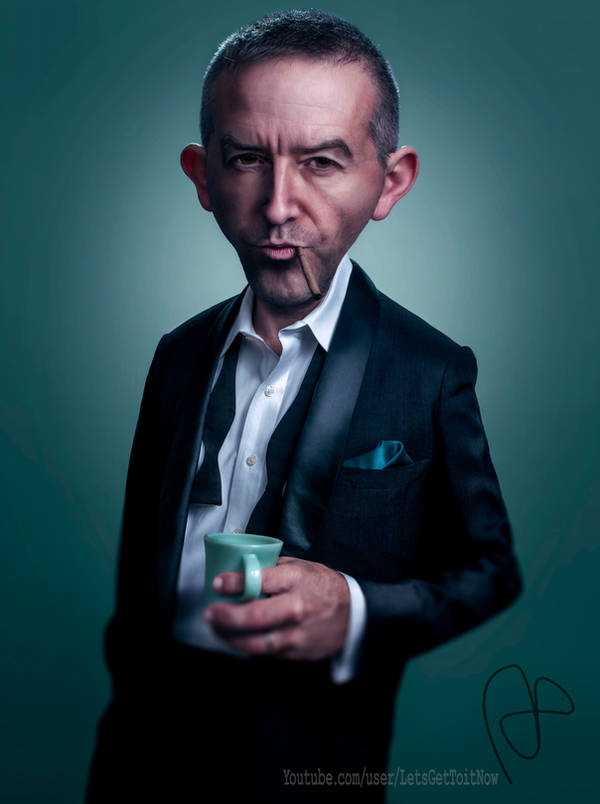 Caricature edit of a sharp-dressed man with cigar and teacup