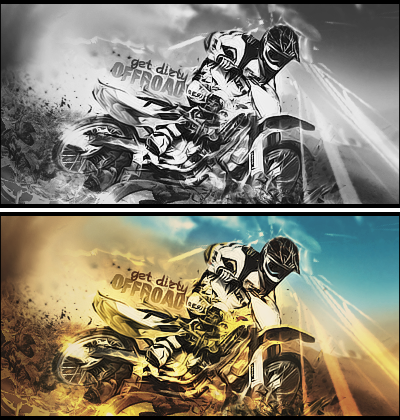Dirt bike GFX art, black-white and color versions