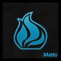 Sleek blue flame logo with a clean signature tag