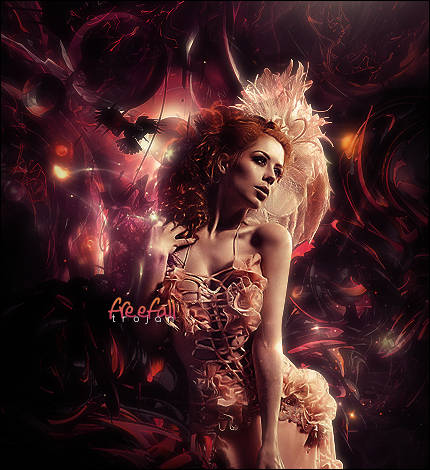 Fiery-haired fantasy portrait signature with ornate feathered headpiece