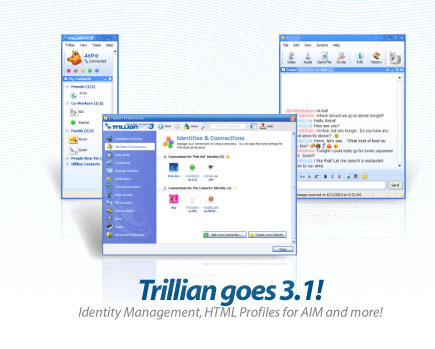 Trillian 3.1 IM client screenshots and identity manager