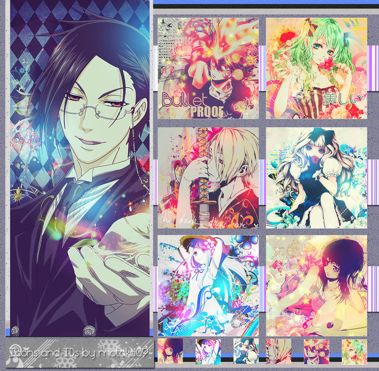 Anime GFX collage with butler and colorful character icons