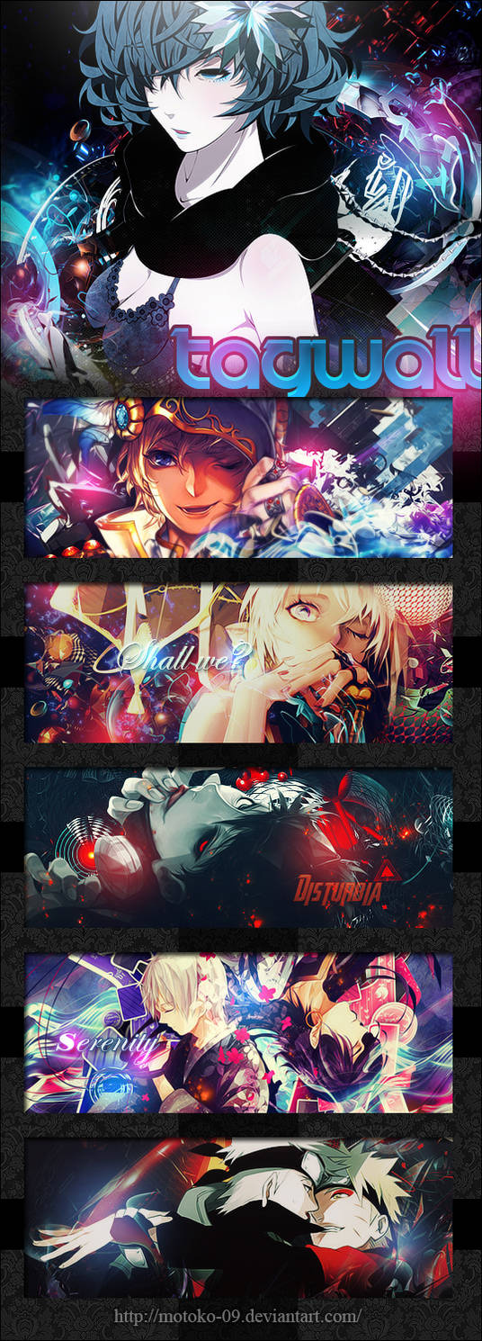 Anime tagwall compilation showcasing multiple GFX signature designs