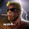 Gritty stylized portrait art with lightning-streaked backdrop