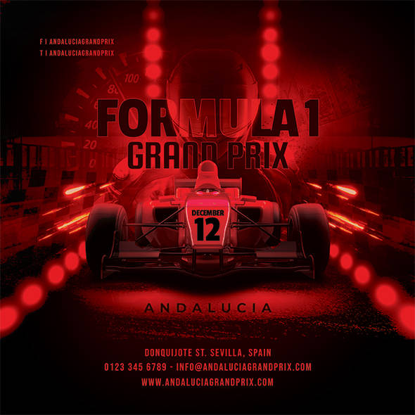 Formula 1 Grand Prix racing poster, sleek red design