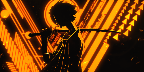 Silhouetted samurai with katana, blazing orange energy backdrop