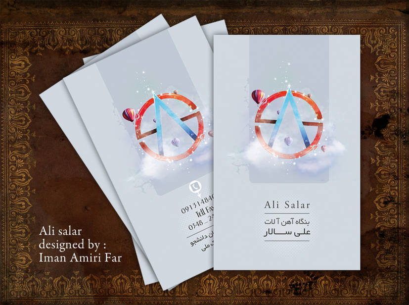 Business card design with mystical logo and hot air balloons
