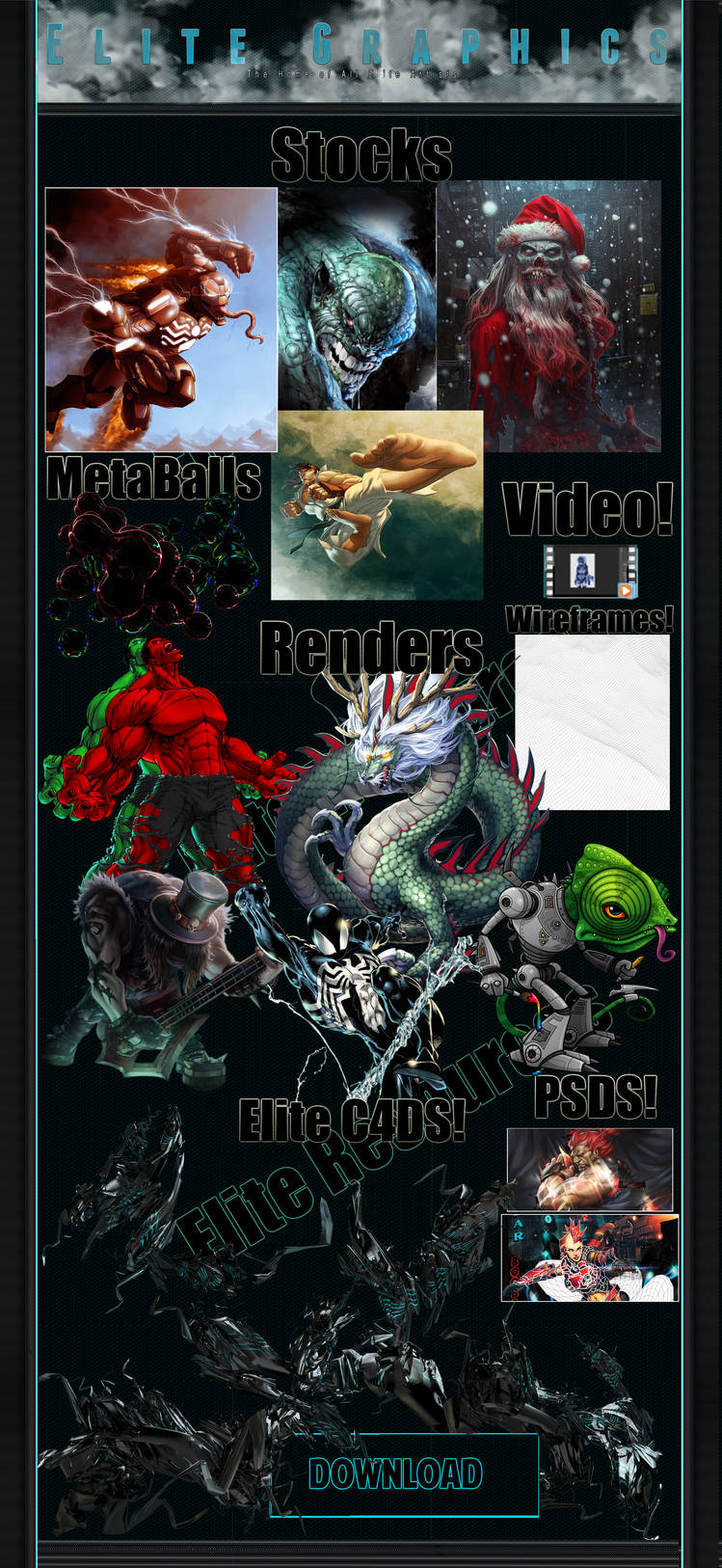 GFX resource showcase: renders, dragons, and gaming characters