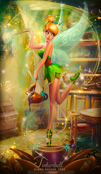 Tinkerbell fantasy digital art, whimsical fairy magic scene