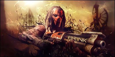 Masked gunman GFX art with BRINK game weapon