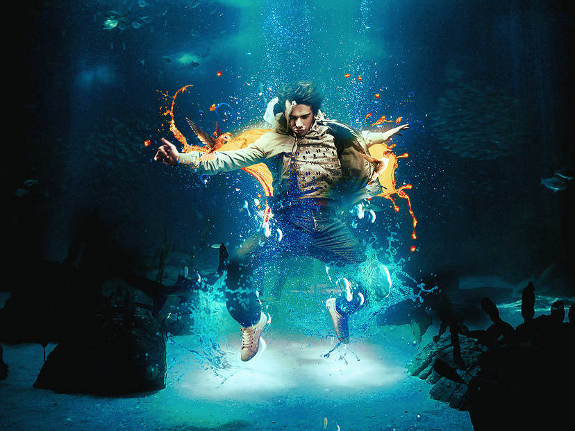 Underwater jumper GFX with fiery splash effects