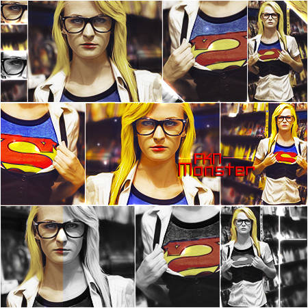 Supergirl-themed photo collage GFX with glasses and superman shirt