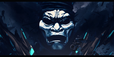 Eerie stone mask GFX with teal accents