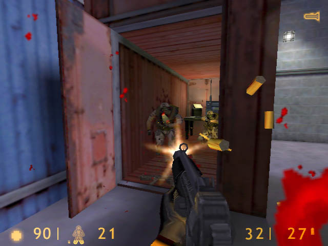 Half-Life 1 firefight with soldiers and blood splatter