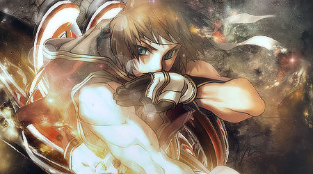 Anime-style GFX art with fiery abstract background
