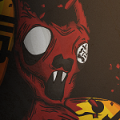 Demonic red creature avatar with sharp fangs and stitches
