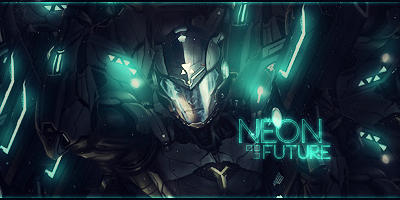 Futuristic armored warrior signature glowing with neon teal energy
