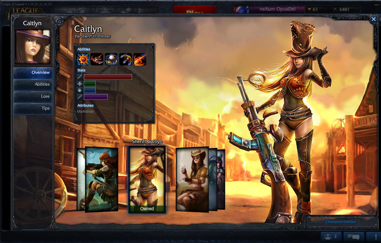 League of Legends Caitlyn champion select screen