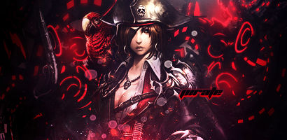 Pirate-themed character GFX signature with dramatic red tones