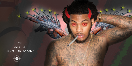Devil-horned rapper GFX edit with rifle wings