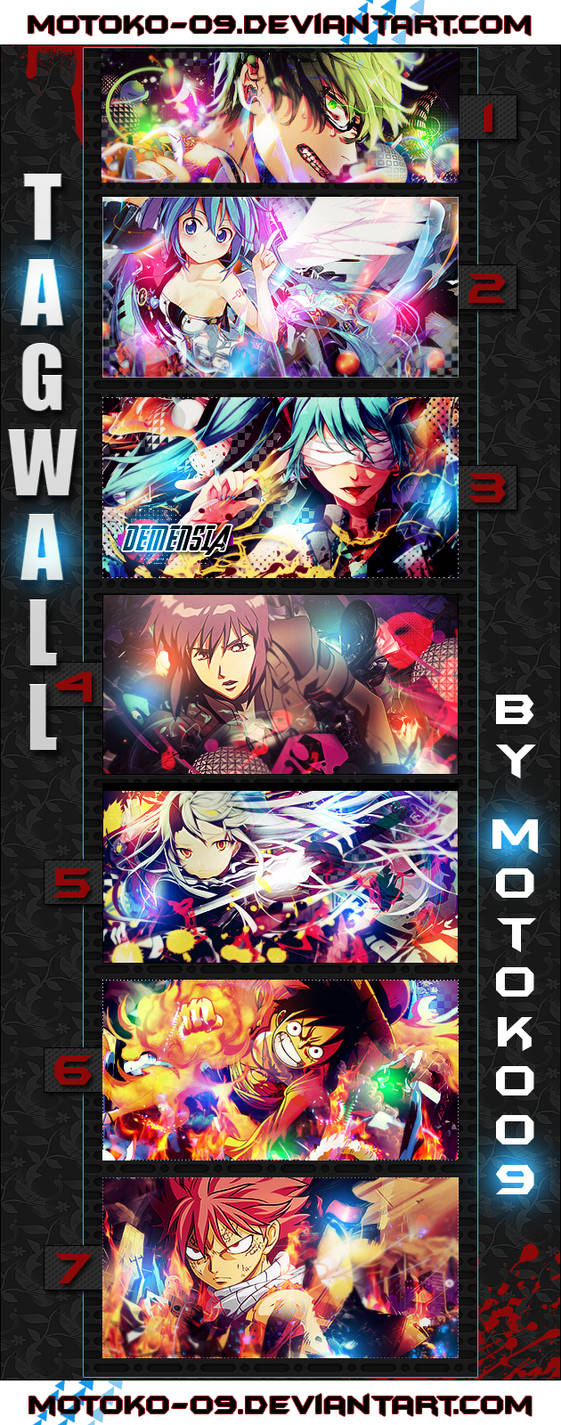 Anime GFX tagwall showcase of vibrant character art edits