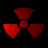 Radioactive warning icon, glowing red hazard symbol