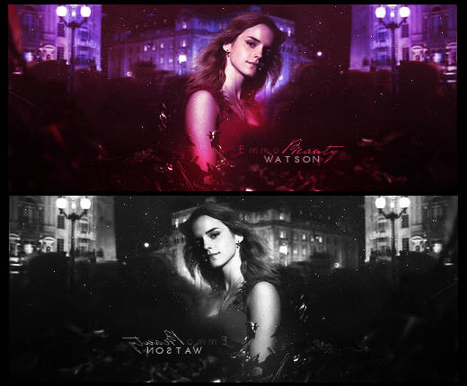 Emma Watson duotone signature art, color and grayscale versions