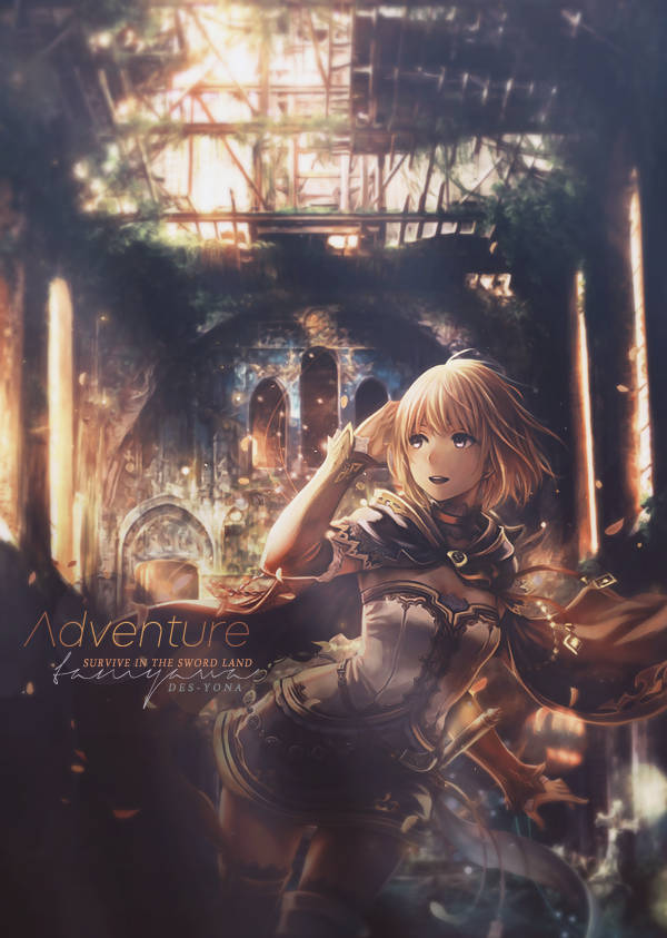 Anime GFX artwork of a girl in ruins, titled Adventure