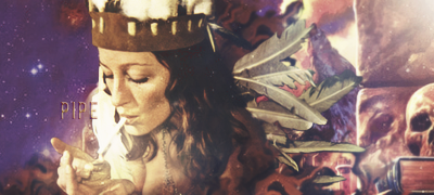 Regal smoker GFX signature with cosmic collage backdrop