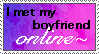 Pink glittery 'I met my boyfriend online' graphic