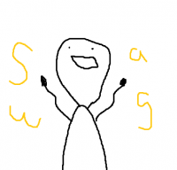 Simple stick-figure doodle raising its arms