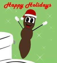 Festive dancing poop emoji wishing happy holidays