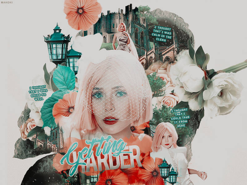 Pastel castle collage GFX, 'Getting Harder' typography art