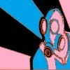 Stylized geometric mask avatar in pink and blue