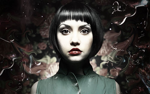 Dark stylized portrait art with swirling smoke background