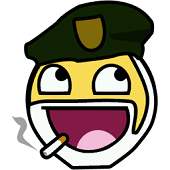 Epic smoking soldier rage-face avatar, forum classic