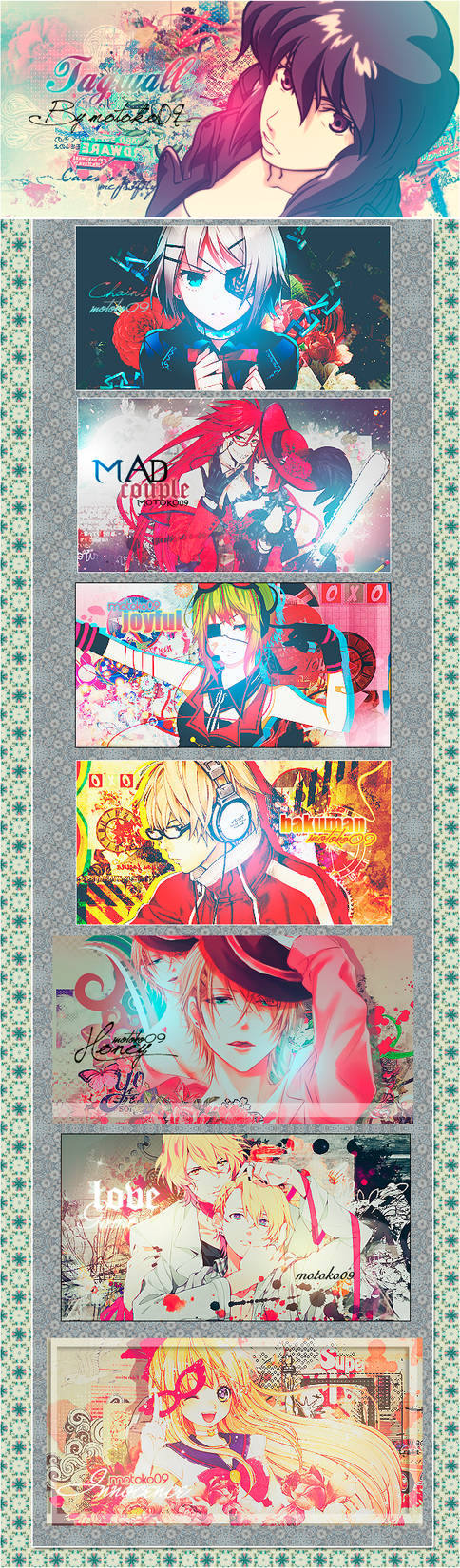 Anime GFX signature collage showcasing vibrant tag artwork