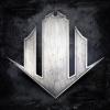 Sleek metallic shield emblem with bold geometric lines
