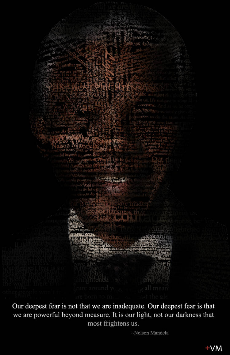 Typography portrait of Mandela with his famous fear quote