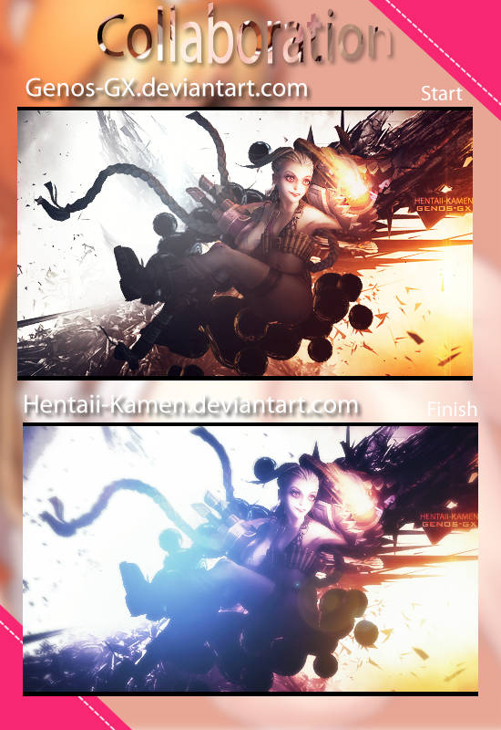 Collaboration GFX showing before/after digital art edit