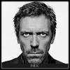 Stylized black-and-white portrait avatar with intense gaze