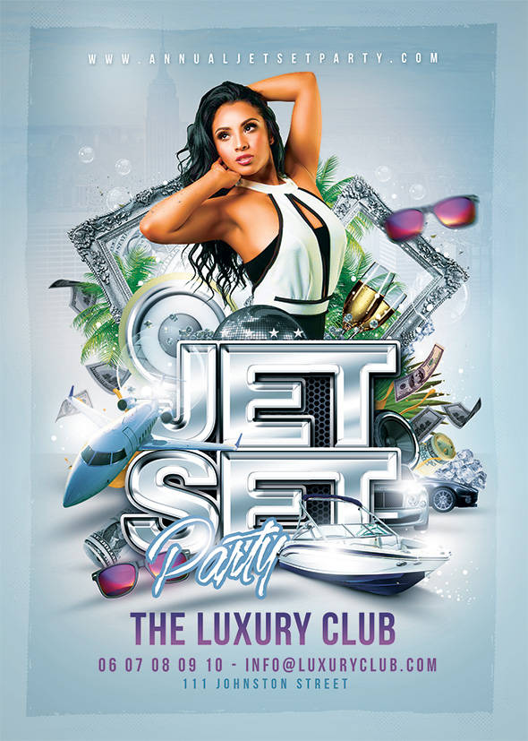Flashy jet-set party flyer with luxury vibes
