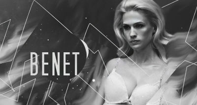 Moody blonde portrait signature with geometric accents