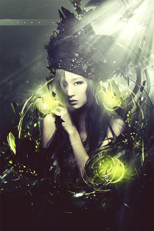 Mystic crowned figure glowing amid digital shards