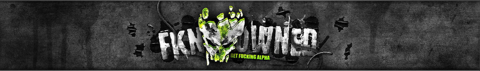 Grungy FKN0WNED site banner with skeletal hand graphic