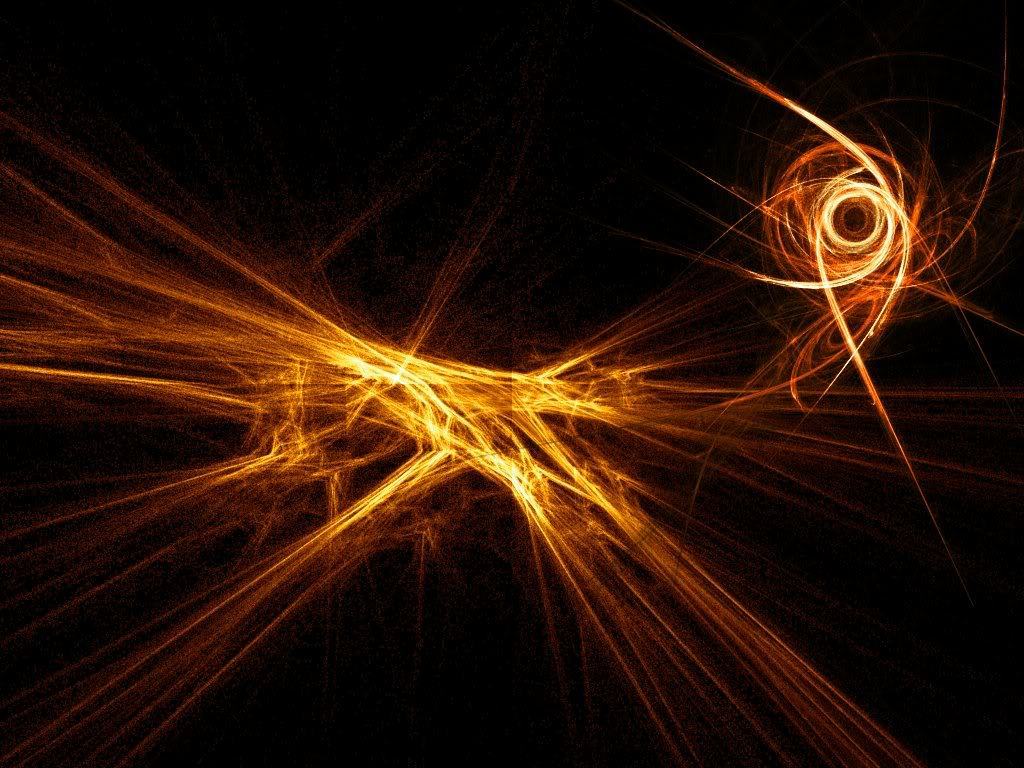 Fiery fractal light trails swirling into a golden spiral